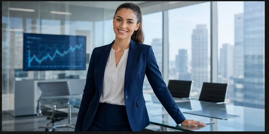 Aria, an AI presenter, in a meeting room